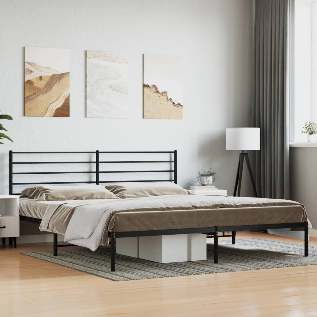 Metal Bed Frame with Headboard Black 200x200 cm