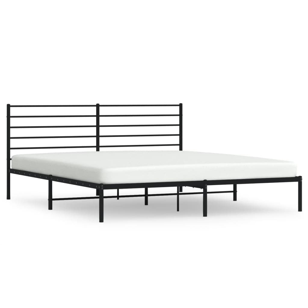 Metal Bed Frame with Headboard Black 200x200 cm