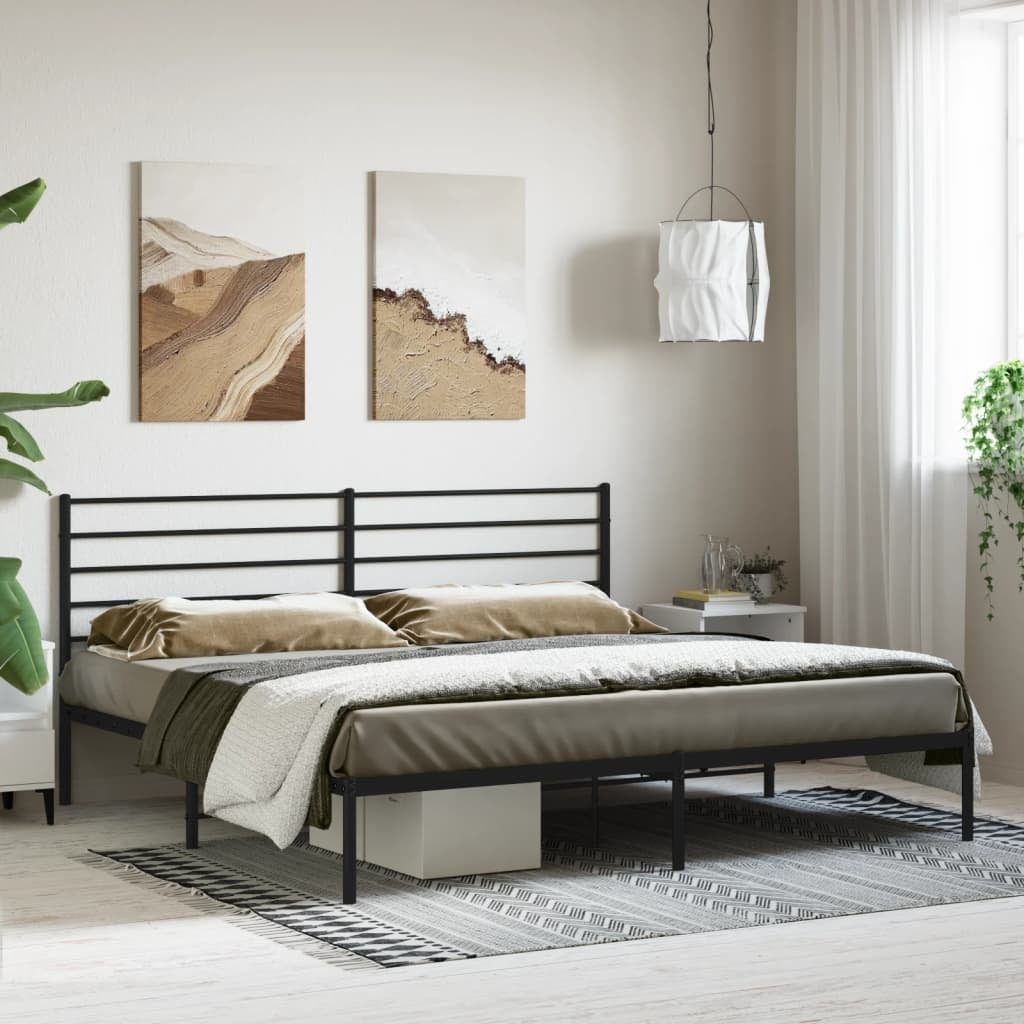 Metal Bed Frame with Headboard Black 200x200 cm