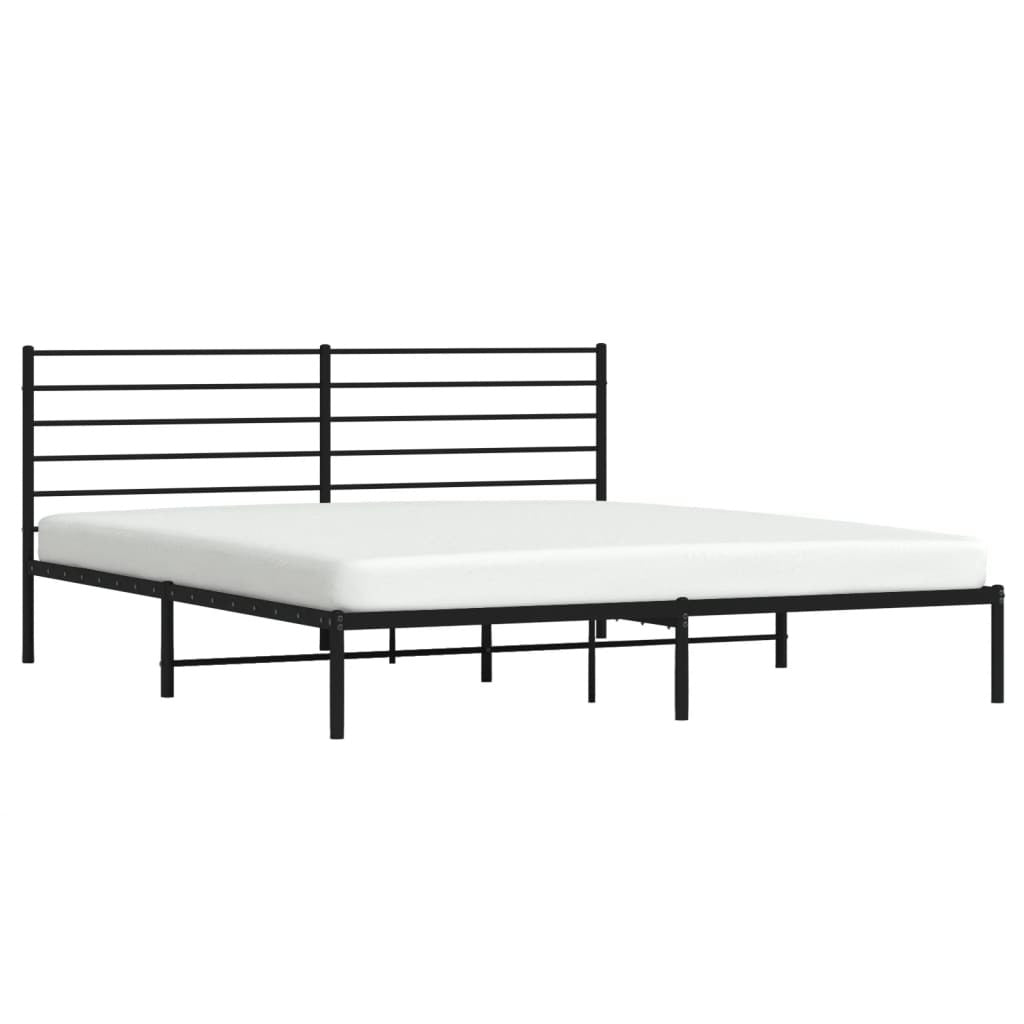 Metal Bed Frame with Headboard Black 200x200 cm