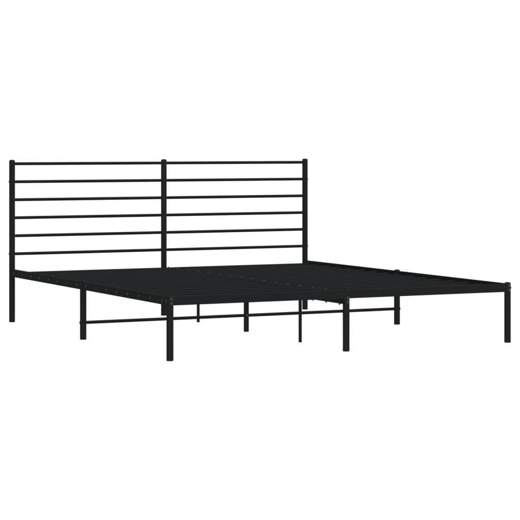 Metal Bed Frame with Headboard Black 200x200 cm