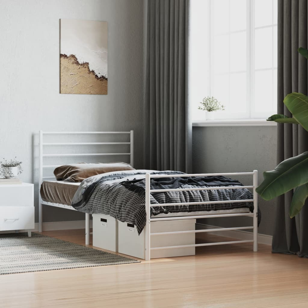 Metal Bed Frame with Headboard and Footboard White 80x200 cm