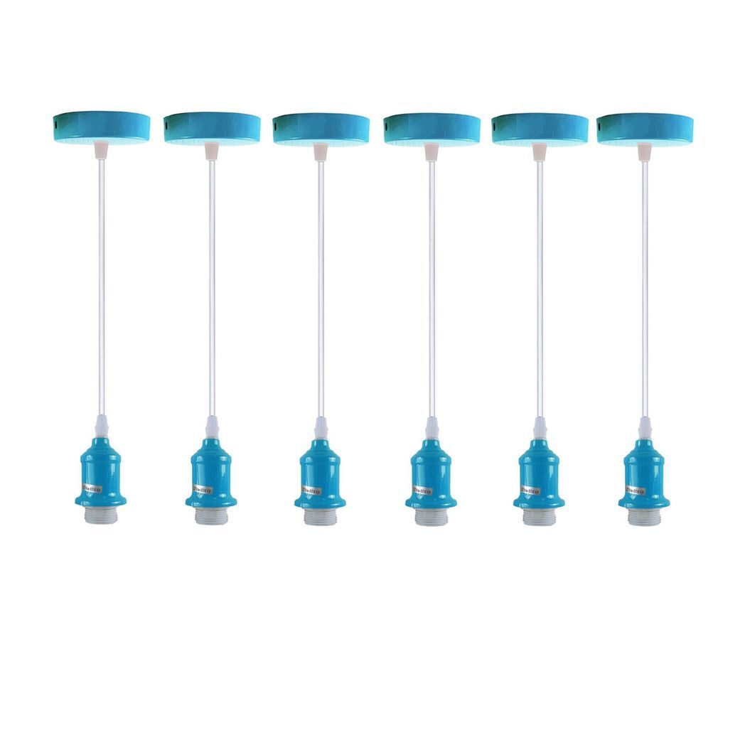 6 Pack Industrial Pendant Light Fitting, Lampshade Addable E27 Lamp Blue Holder Fitting Set With PVC Cable