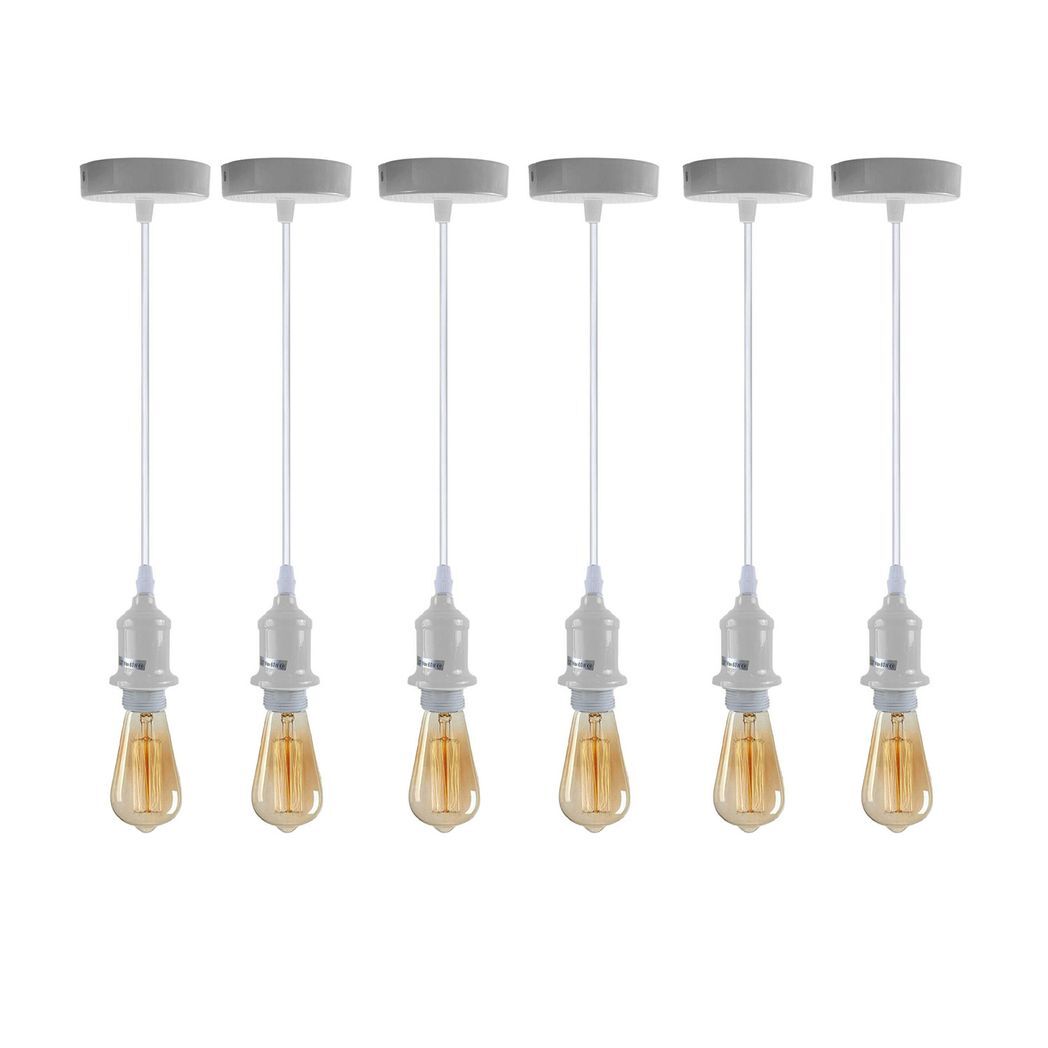 6 Pack Industrial Pendant Light Fitting, Lampshade Addable E27 Lamp White Holder Fitting Set With PVC Cable