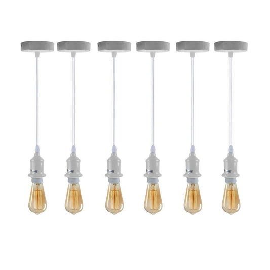 6 Pack Industrial Pendant Light Fitting, Lampshade Addable E27 Lamp White Holder Fitting Set With PVC Cable