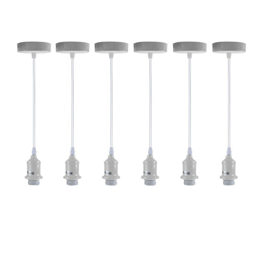 6 Pack Industrial Pendant Light Fitting, Lampshade Addable E27 Lamp White Holder Fitting Set With PVC Cable