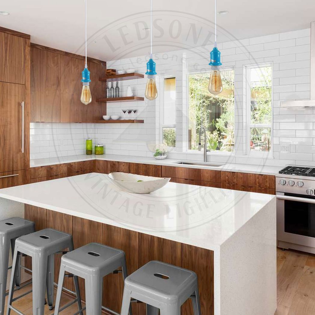 2 Pack Industrial Pendant Light Fitting, lampshade addable E27 Lamp Holder Fitting Set with PVC Cable