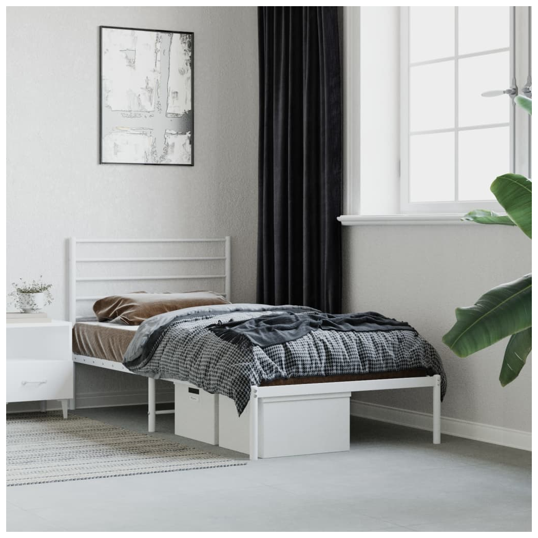 Metal Bed Frame with Headboard White 100x200 cm
