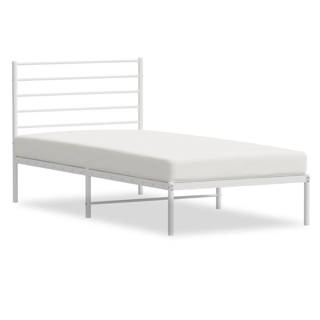 Metal Bed Frame with Headboard White 100x200 cm