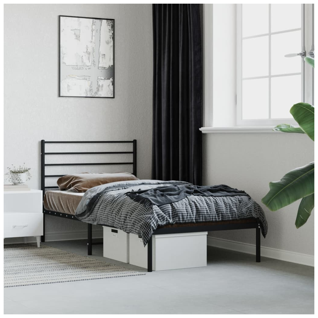 Metal Bed Frame with Headboard Black 107x203 cm
