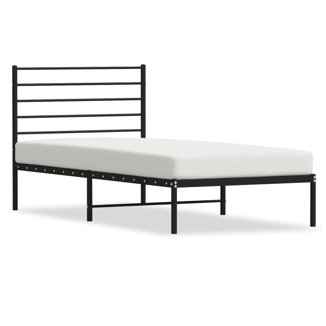 Metal Bed Frame with Headboard Black 107x203 cm