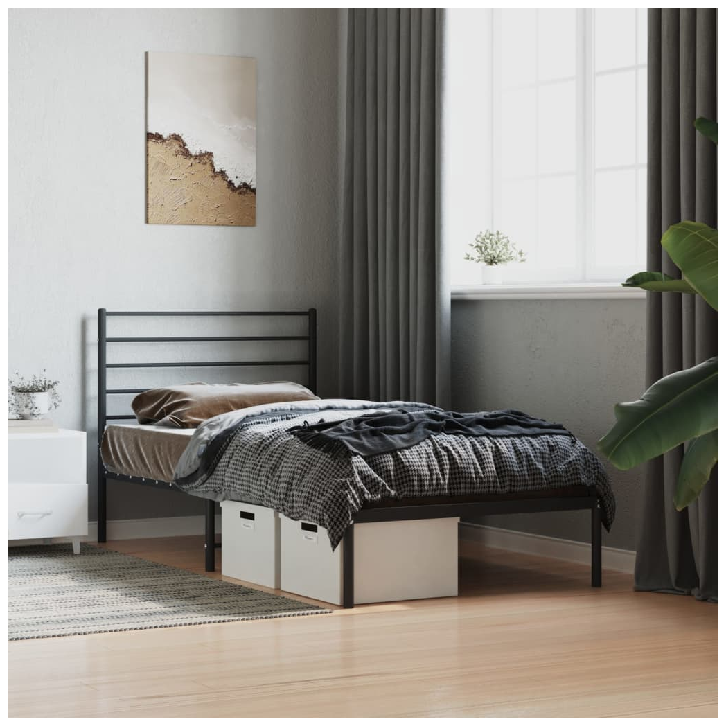 Metal Bed Frame with Headboard Black 107x203 cm