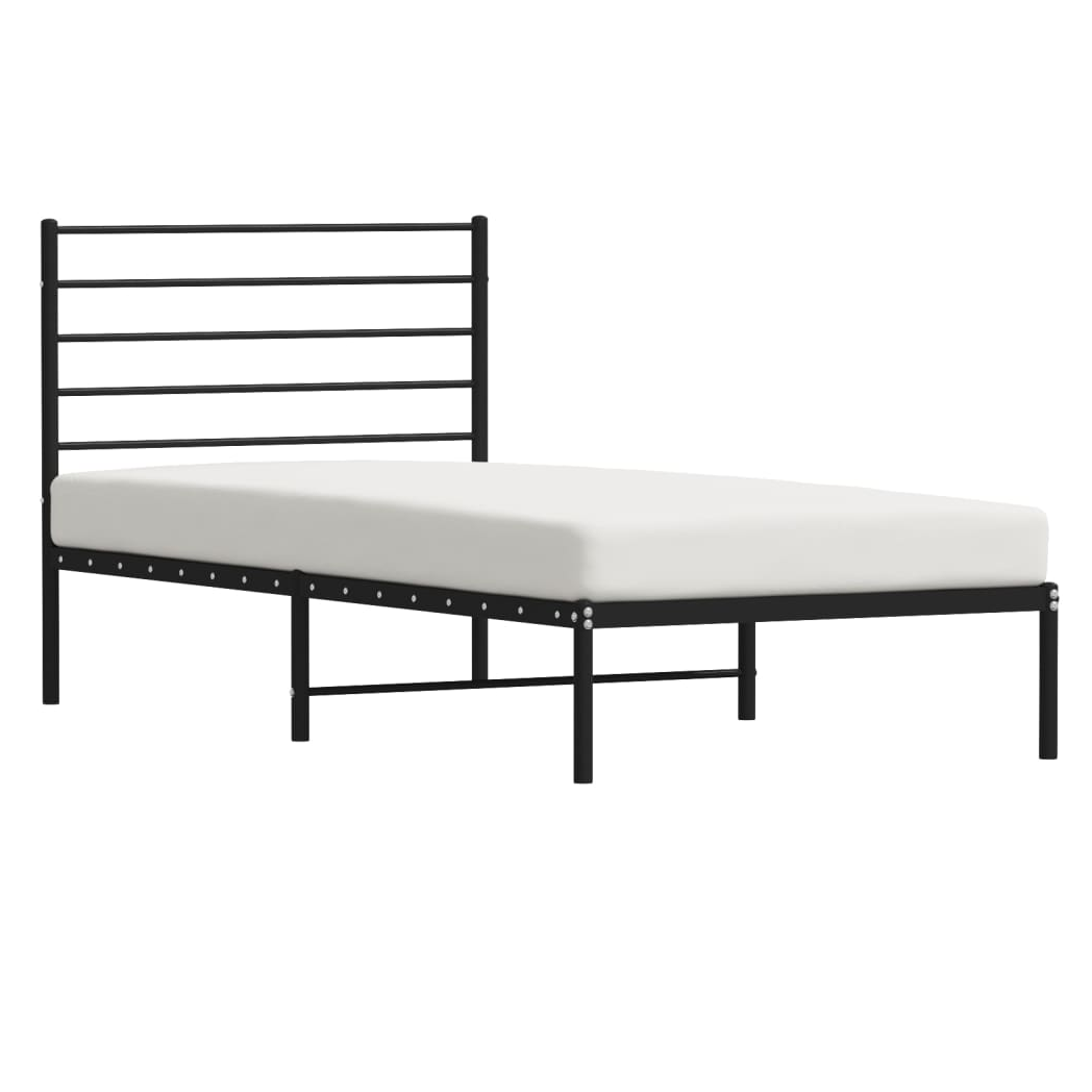 Metal Bed Frame with Headboard Black 107x203 cm
