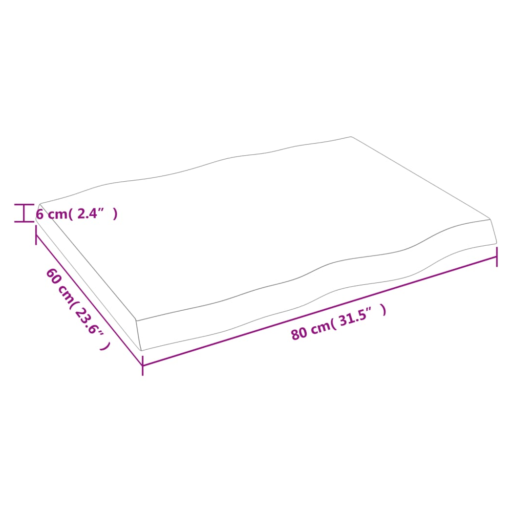 Table Top Light Brown 80x60x(2-6) cm Treated Solid Wood Live Edge