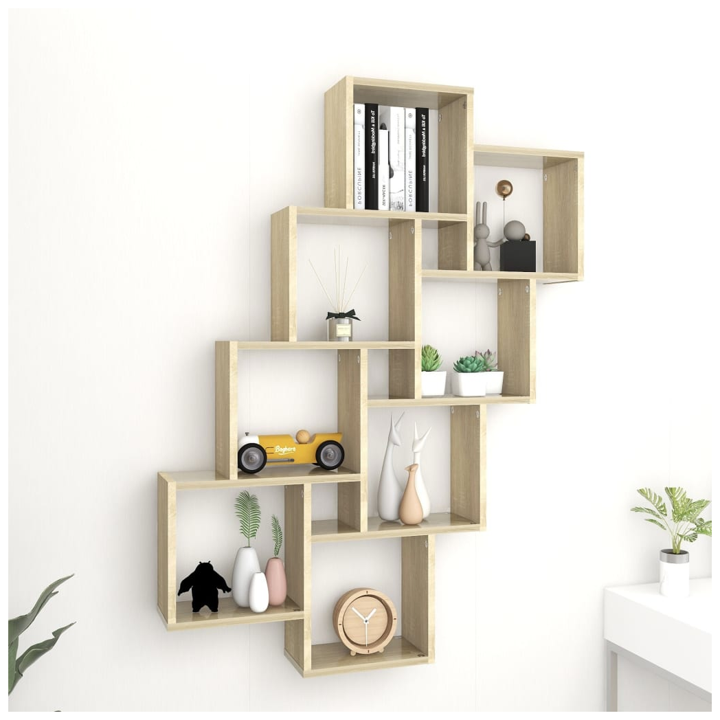 Wall Cube Shelf Sonoma Oak 90x15x119 cm Engineered Wood