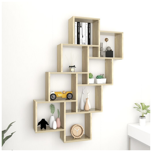 Wall Cube Shelf Sonoma Oak 90x15x119 cm Engineered Wood