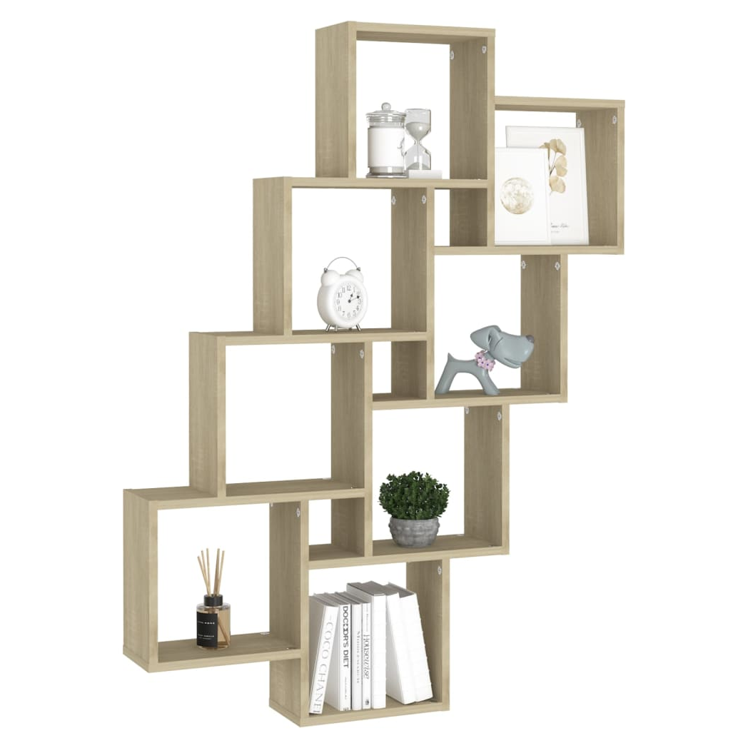 Wall Cube Shelf Sonoma Oak 90x15x119 cm Engineered Wood