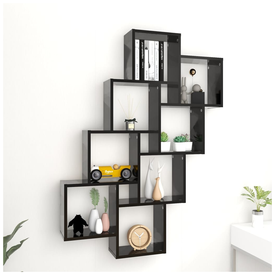 Wall Cube Shelf Black 90x15x119 cm Engineered Wood
