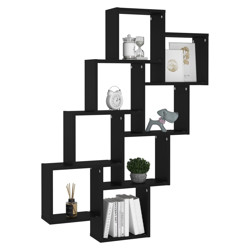 Wall Cube Shelf Black 90x15x119 cm Engineered Wood