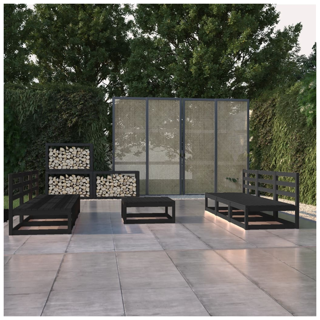 7 Piece Garden Lounge Set Black Solid Pinewood