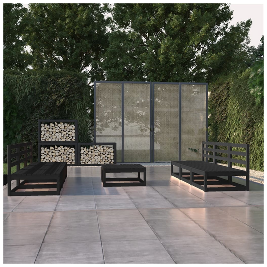 7 Piece Garden Lounge Set Black Solid Pinewood