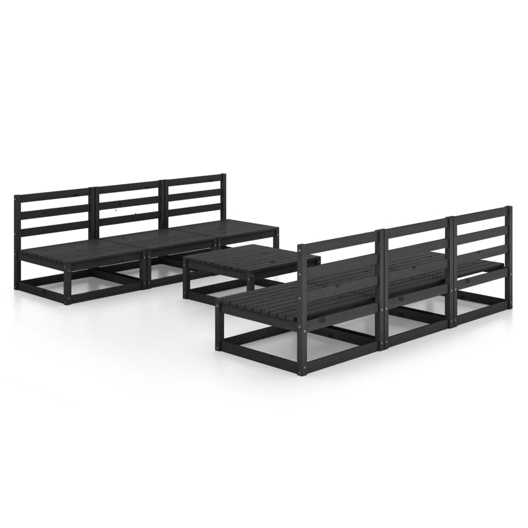 7 Piece Garden Lounge Set Black Solid Pinewood