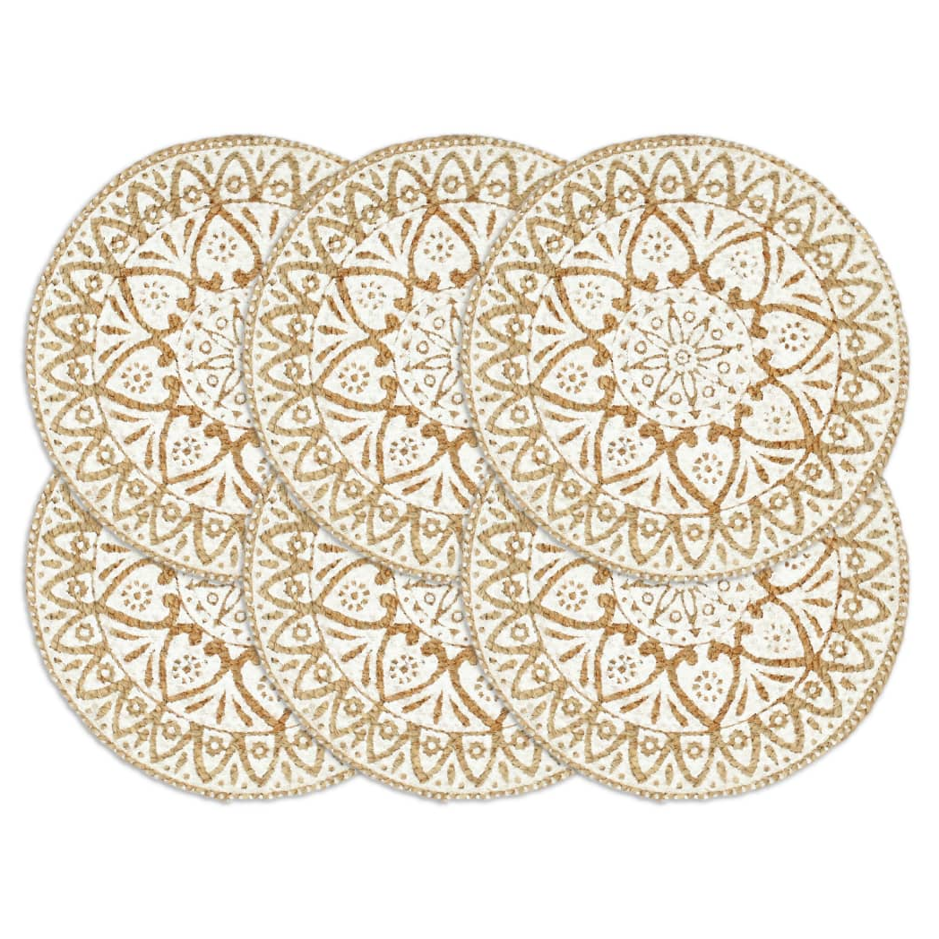 Placemats 6 pcs White 38 cm Round Jute