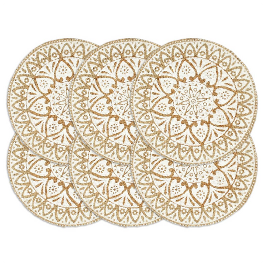 Placemats 6 pcs White 38 cm Round Jute