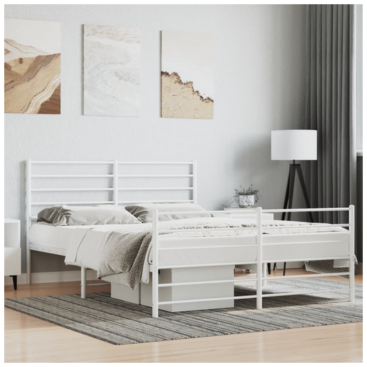 Metal Bed Frame with Headboard and Footboard White 150x200 cm King Size