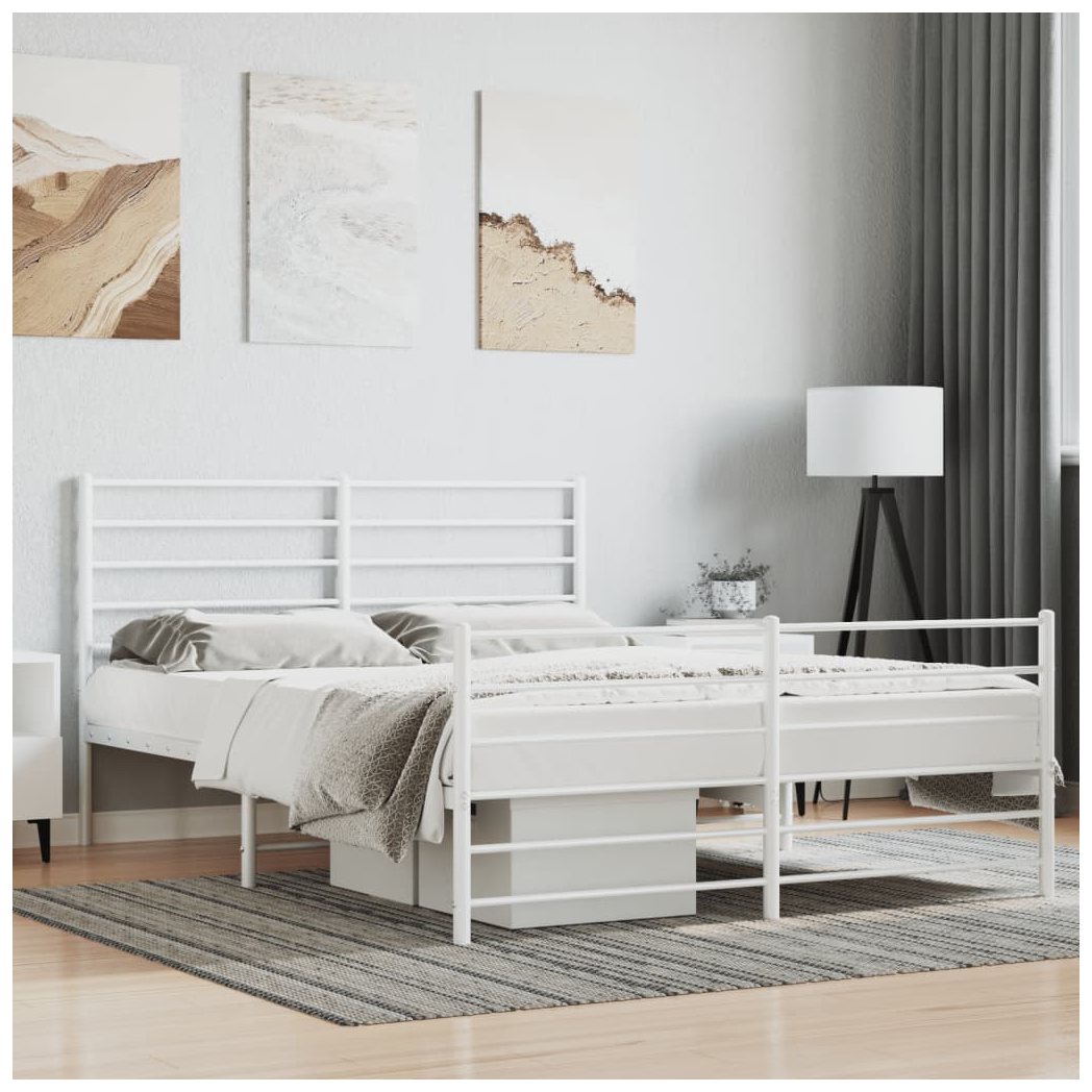 Metal Bed Frame with Headboard and Footboard White 150x200 cm King Size