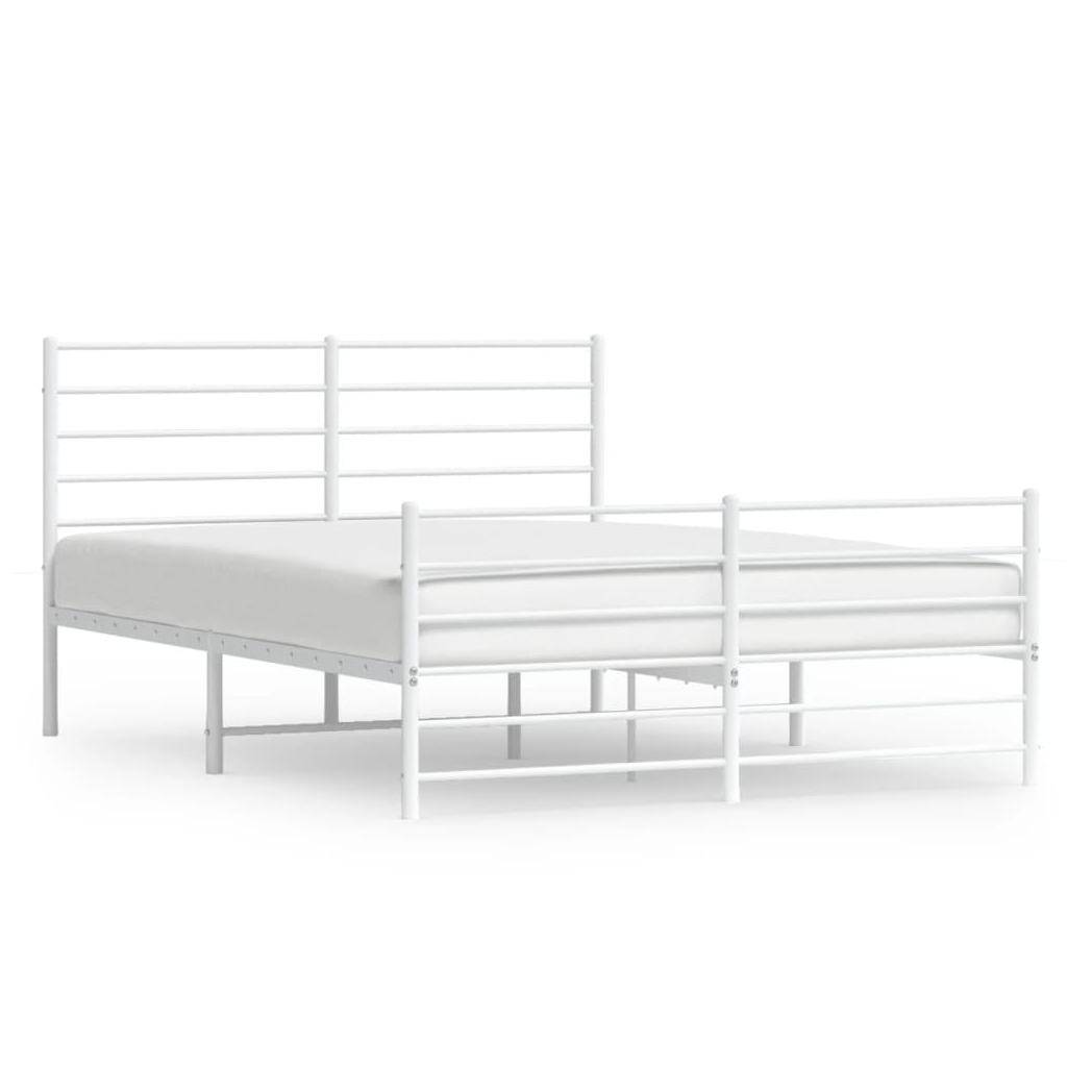 Metal Bed Frame with Headboard and Footboard White 150x200 cm King Size