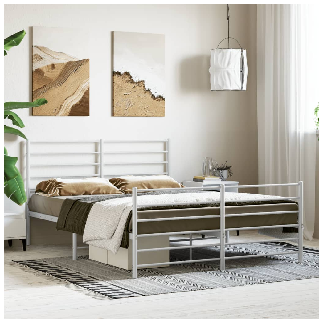 Metal Bed Frame with Headboard and Footboard White 150x200 cm King Size