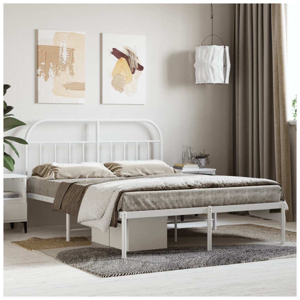 Metal Bed Frame with Headboard White 140x200 cm