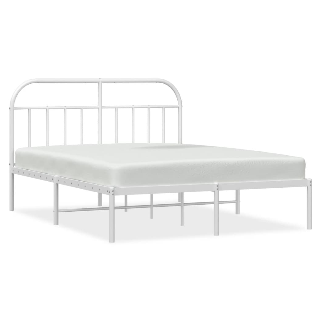 Metal Bed Frame with Headboard White 140x200 cm