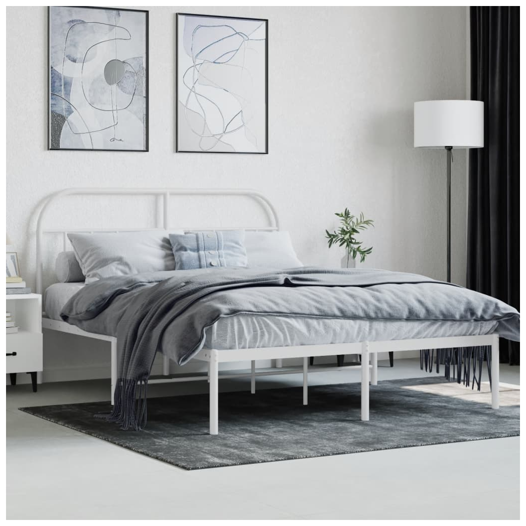 Metal Bed Frame with Headboard White 140x200 cm