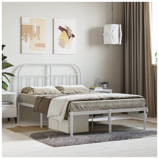 Metal Bed Frame with Headboard White 120x200 cm