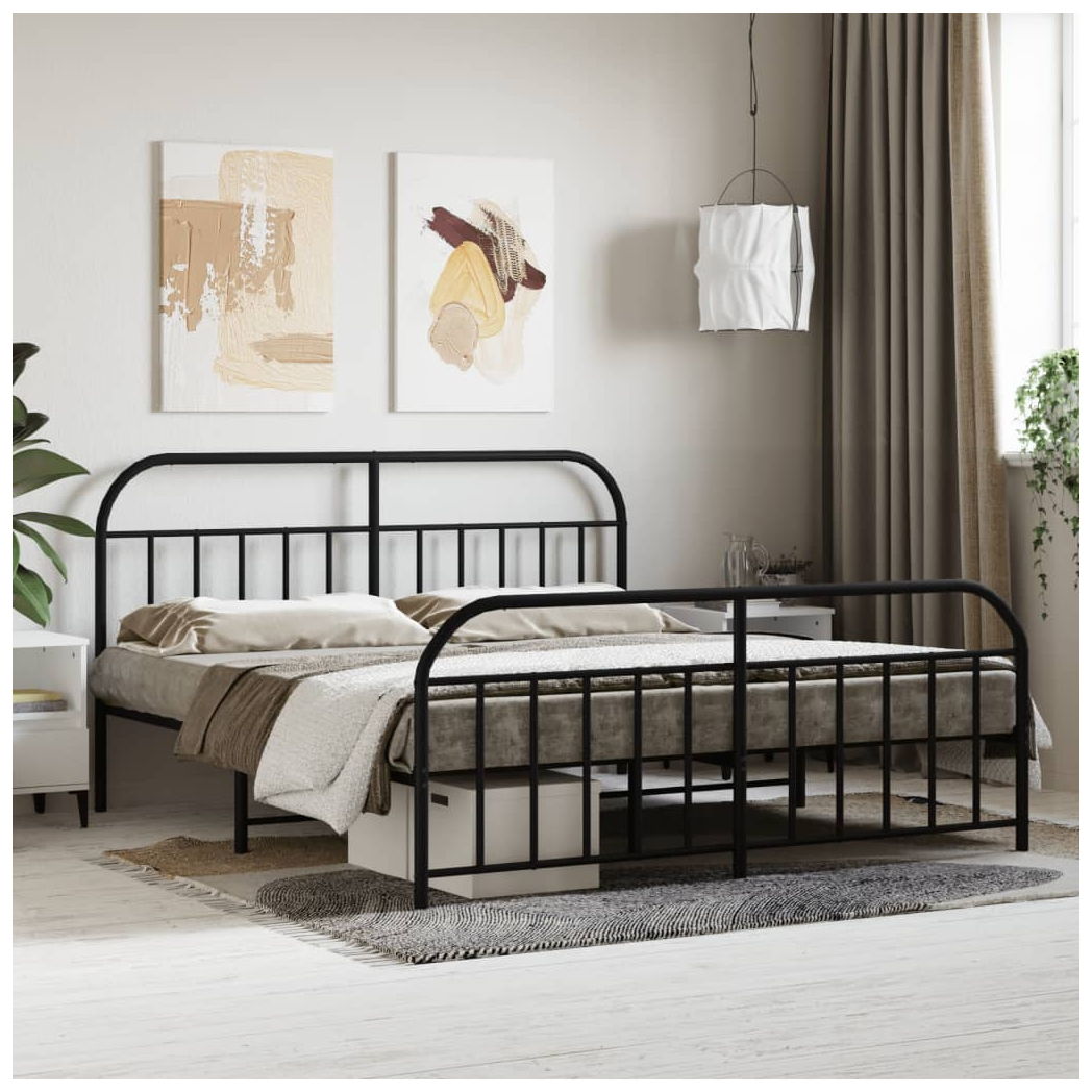 Metal Bed Frame with Headboard and Footboard Black 183x213 cm