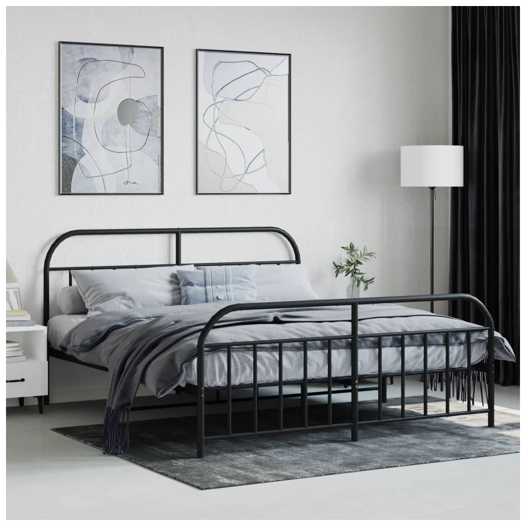 Metal Bed Frame with Headboard and Footboard Black 183x213 cm