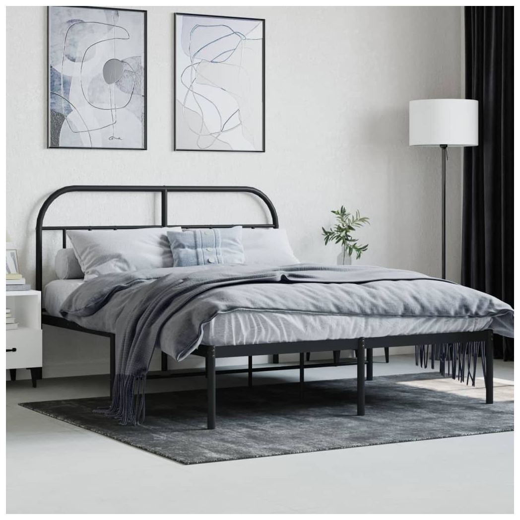 Metal Bed Frame with Headboard Black 150x200 cm King Size