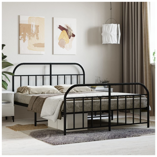 Metal Bed Frame with Headboard and Footboard Black 140x200 cm