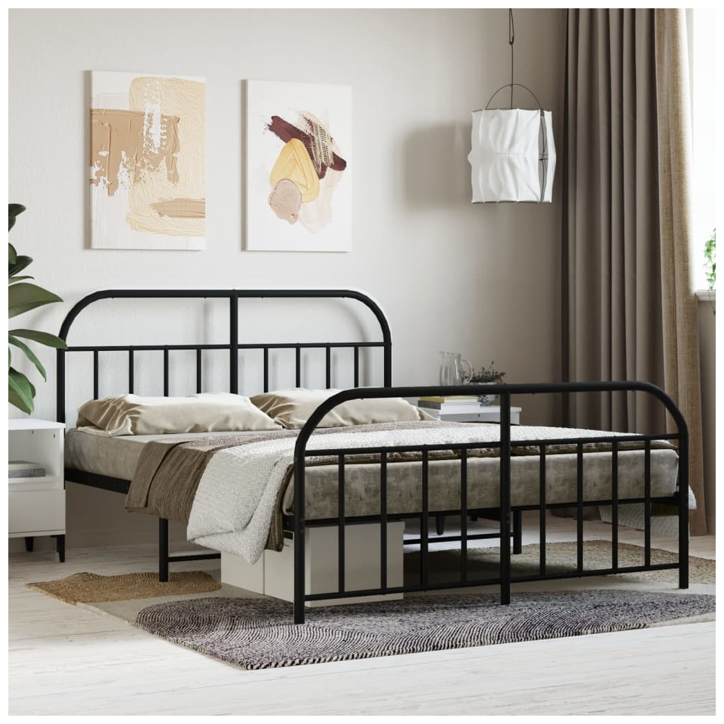 Metal Bed Frame with Headboard and Footboard Black 140x200 cm