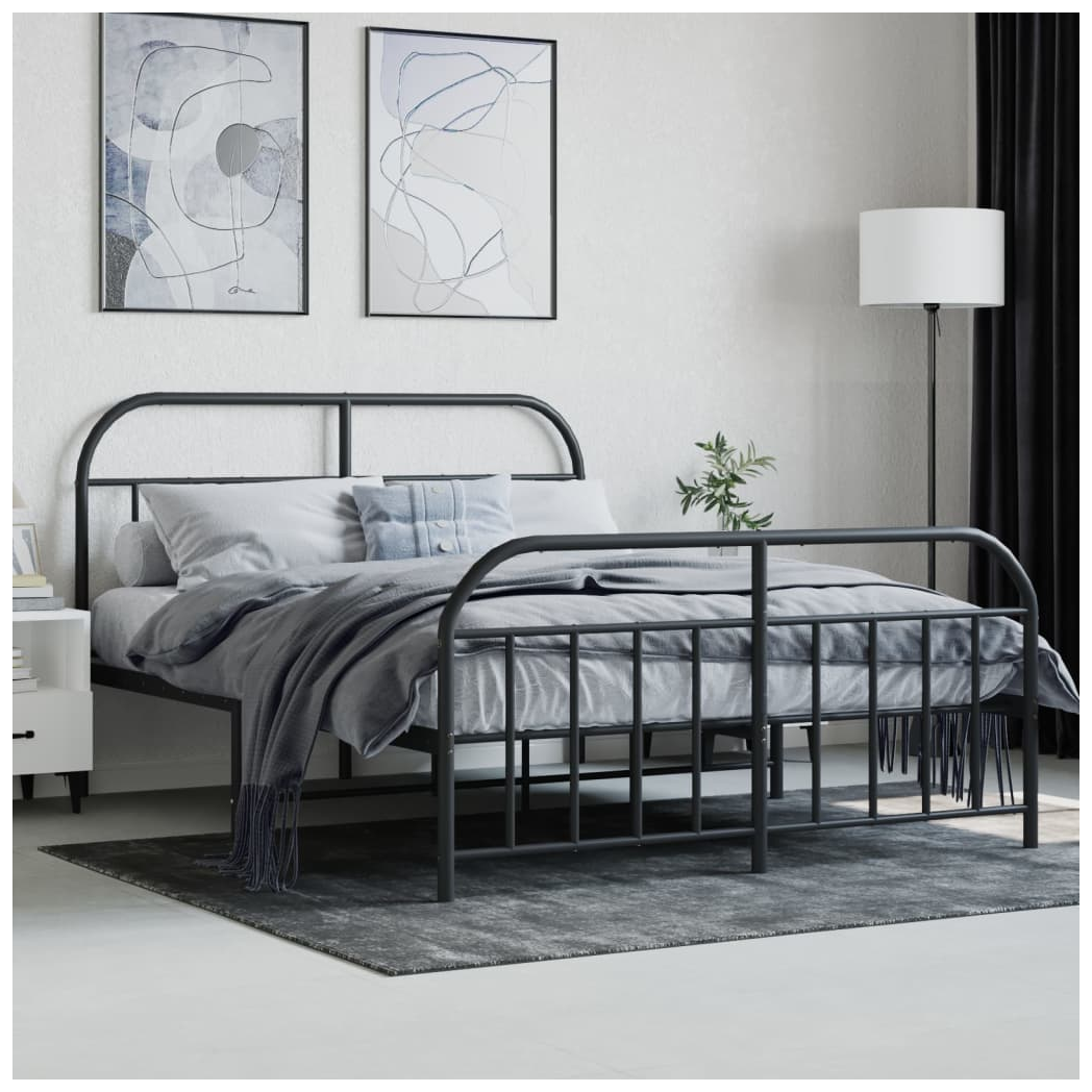 Metal Bed Frame with Headboard and Footboard Black 140x200 cm