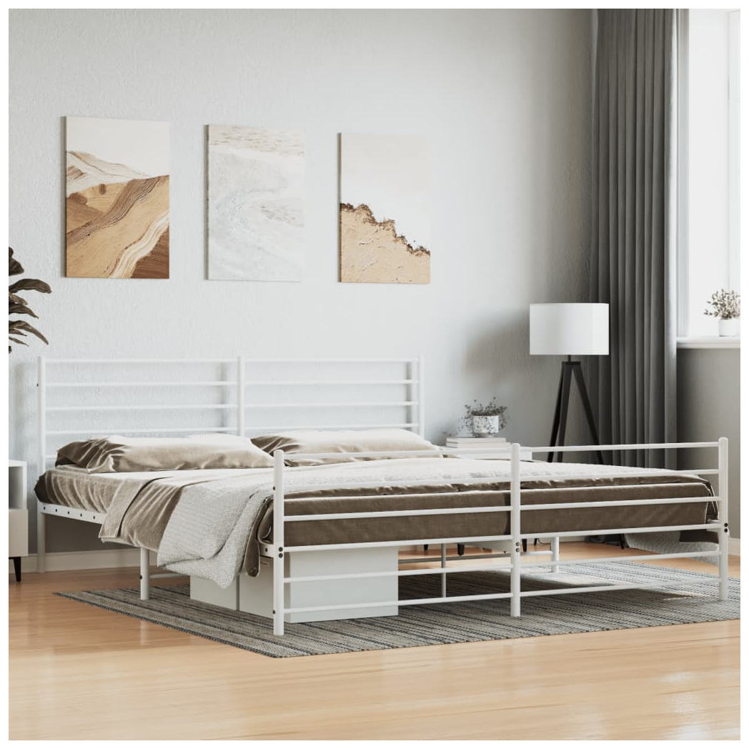 Metal Bed Frame with Headboard and Footboard White 200x200 cm