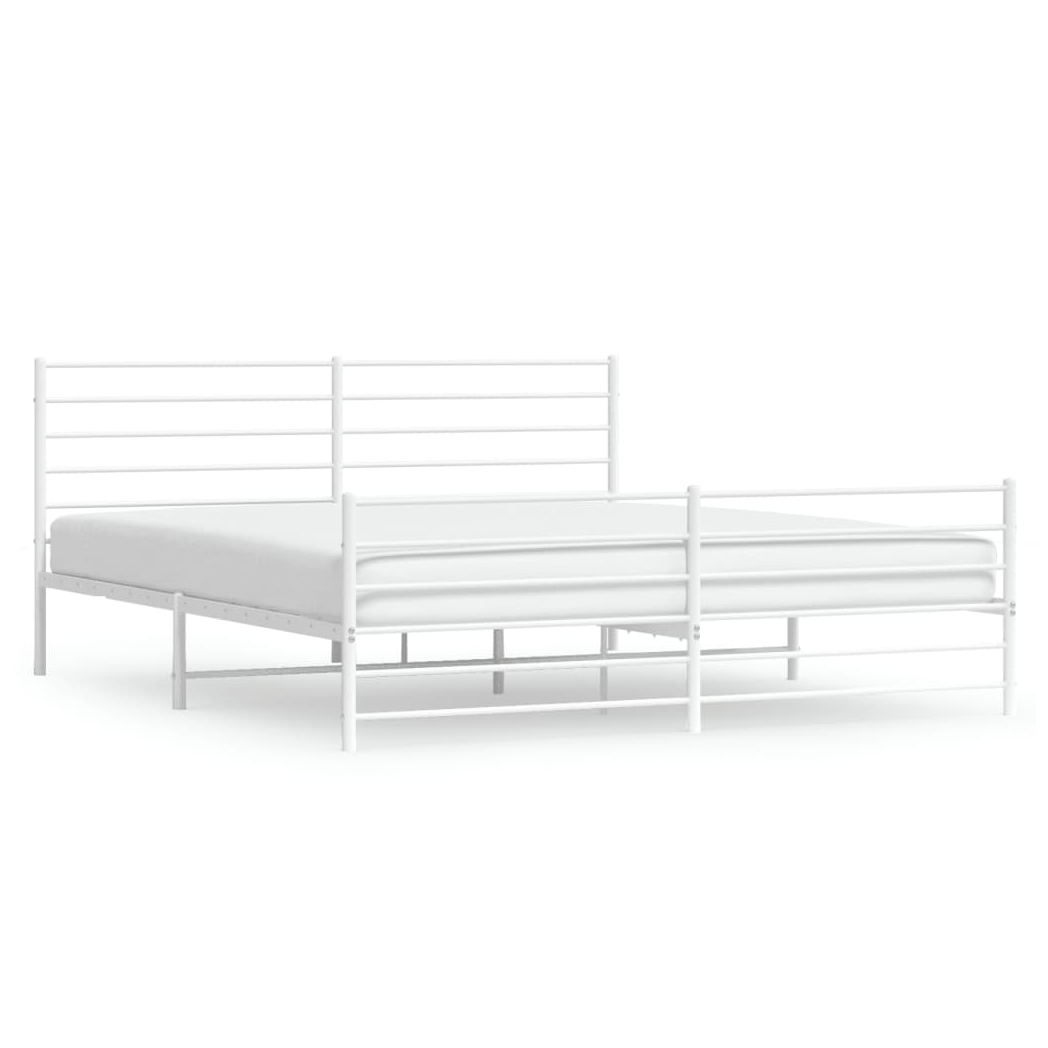 Metal Bed Frame with Headboard and Footboard White 200x200 cm