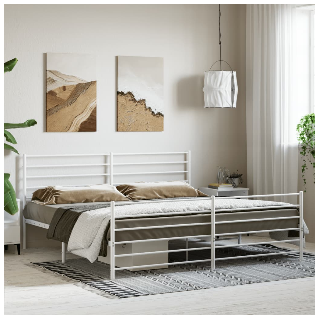 Metal Bed Frame with Headboard and Footboard White 200x200 cm
