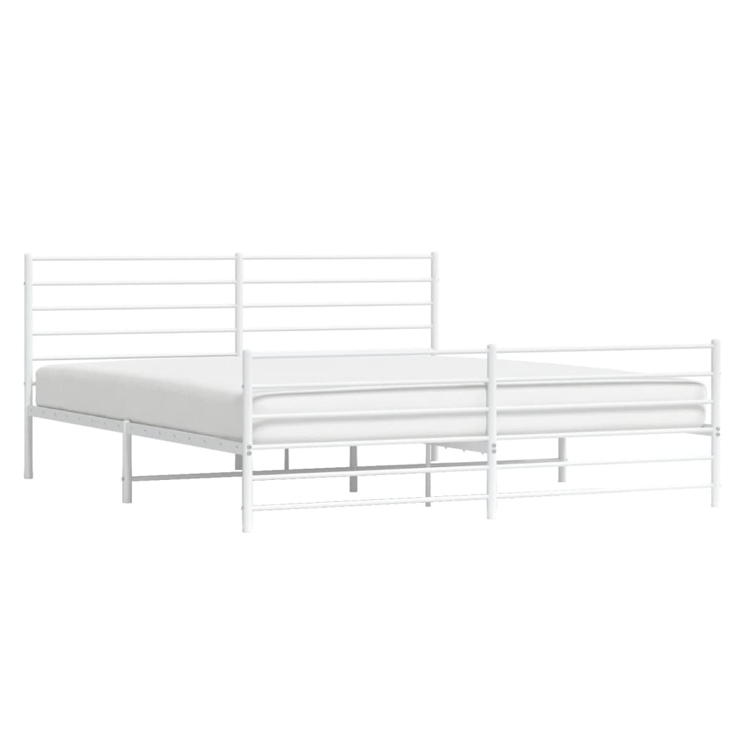 Metal Bed Frame with Headboard and Footboard White 200x200 cm