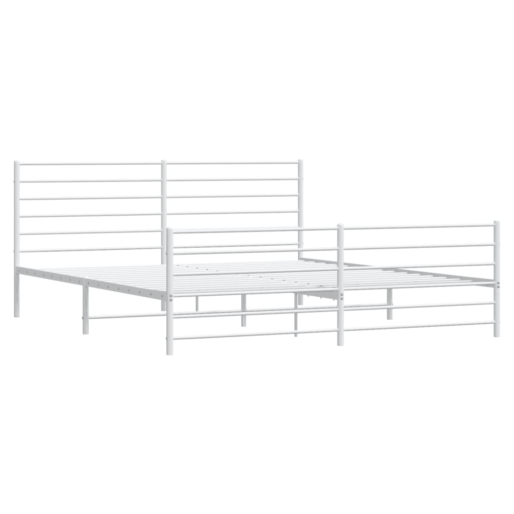 Metal Bed Frame with Headboard and Footboard White 200x200 cm