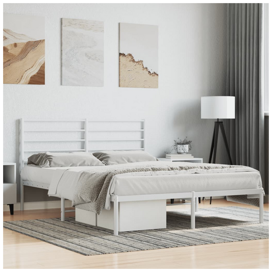 Metal Bed Frame with Headboard White 120x200 cm