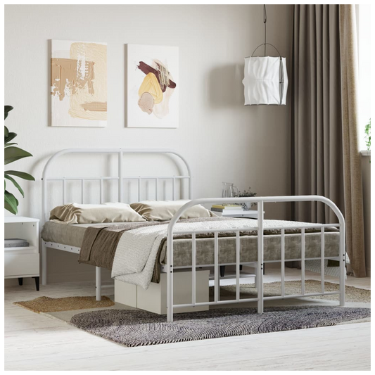 Metal Bed Frame with Headboard and Footboard White 120x190 cm Small Double