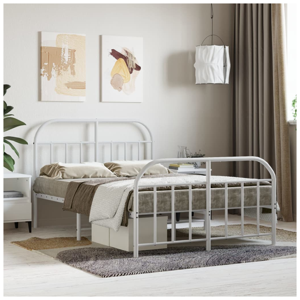 Metal Bed Frame with Headboard and Footboard White 120x190 cm Small Double